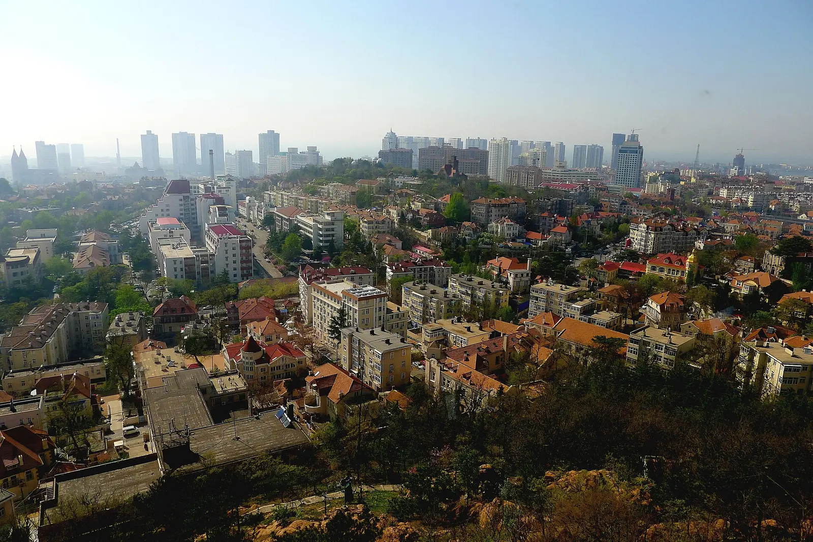 Aerial view of Qingdao old town and skyline